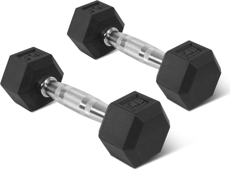 BalanceFrom Rubber Encased Hex Weights Dumbbells Set of 5 – 50 lb Pair | Cast Iron Hand Weights with Anti-Slip Grip for Home Gym Strength Training - Image 1